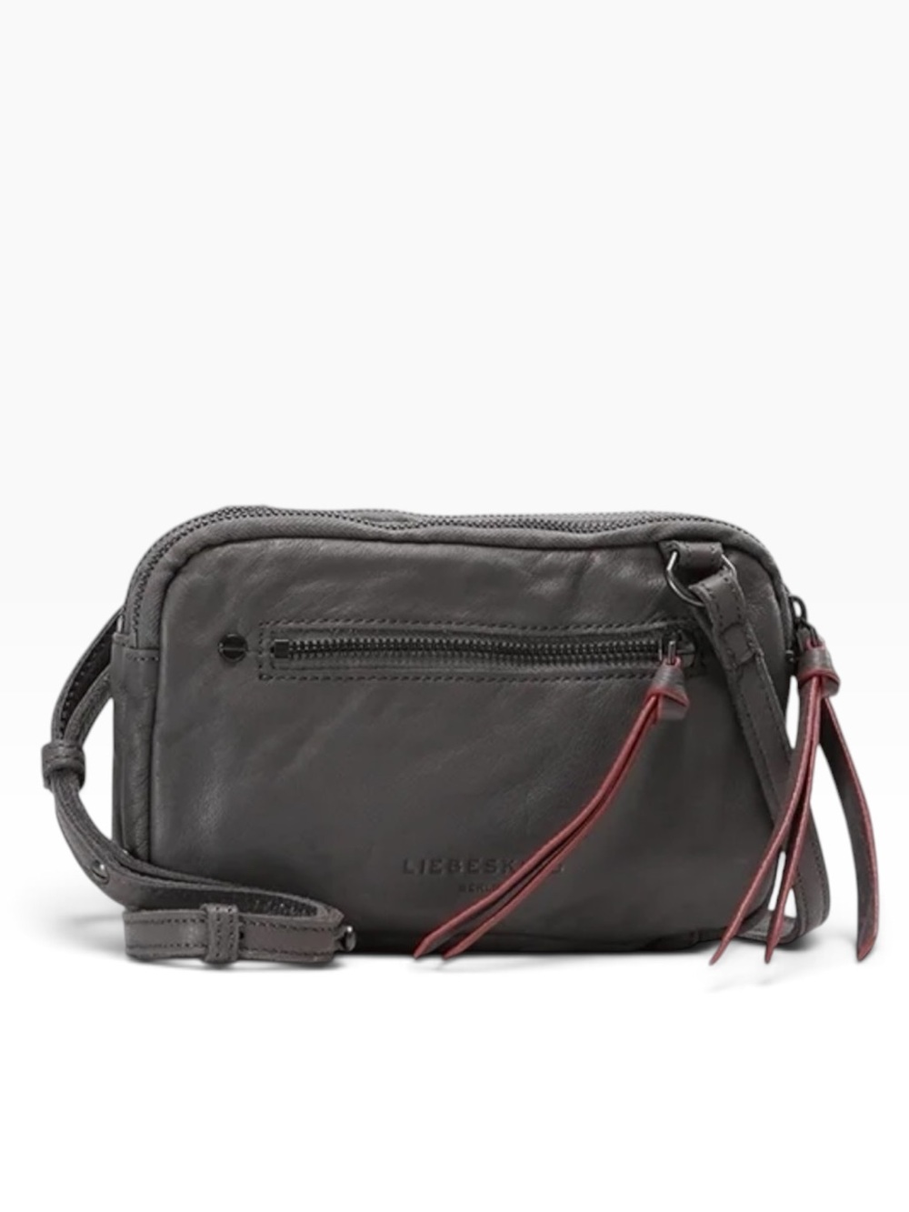 Liebeskind Berlin Grey leather crossbody bag Janina purse multi zipper